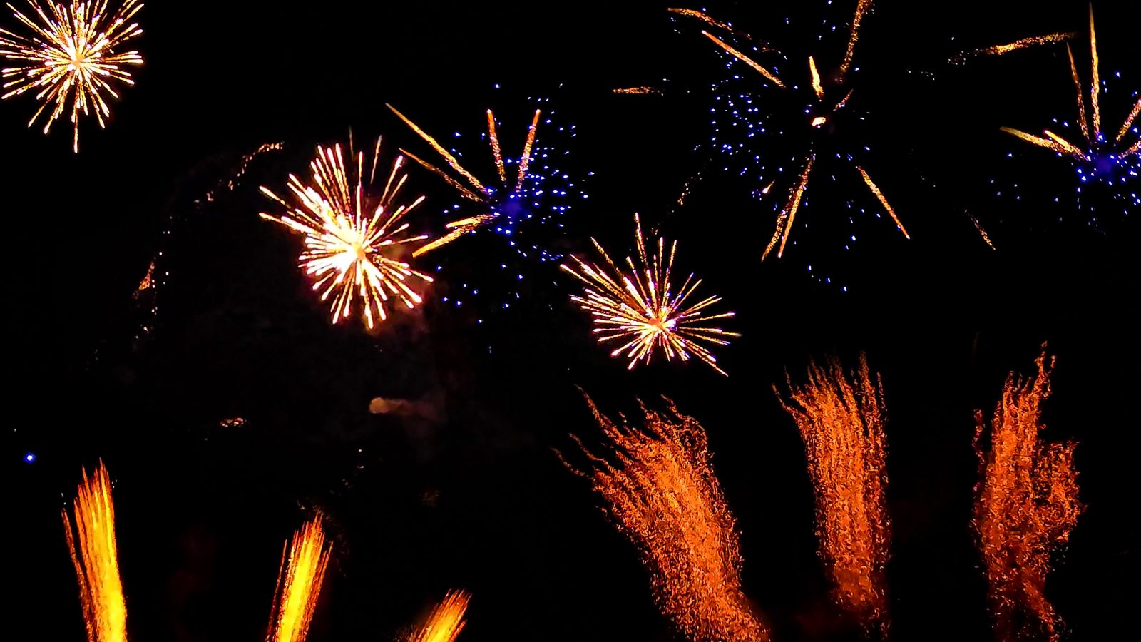 Höhenfeuerwerk mit goldenen Fontänen